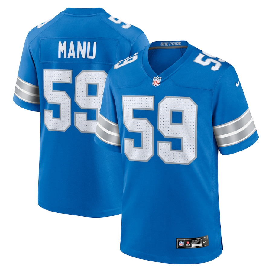 Giovanni Manu 59 Detroit Lions Team Game Men Jersey - Blue Js2661