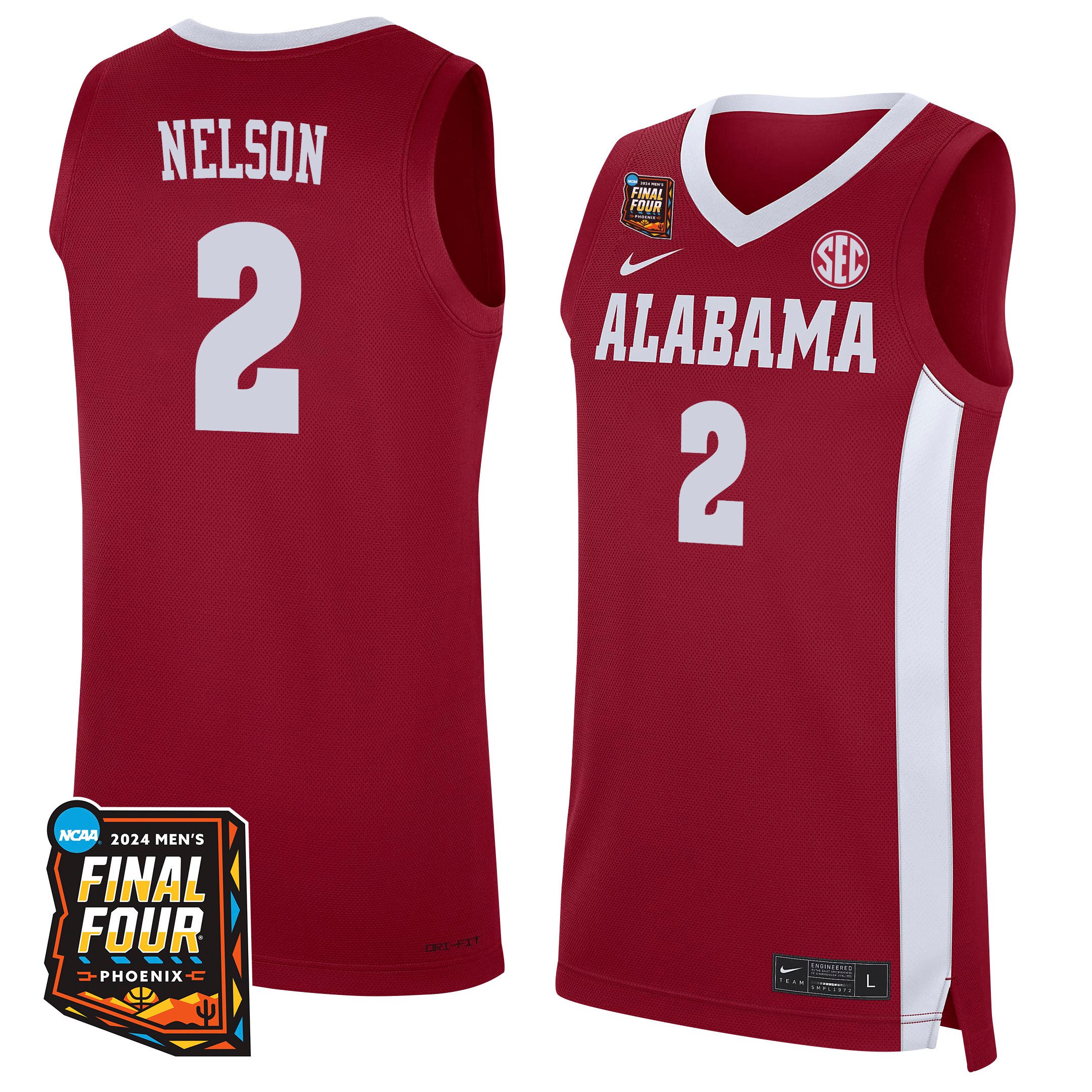 Grant Nelson Alabama Crimson Tide 2024 Men's Final Four Patch Basketball Jersey - Red/white