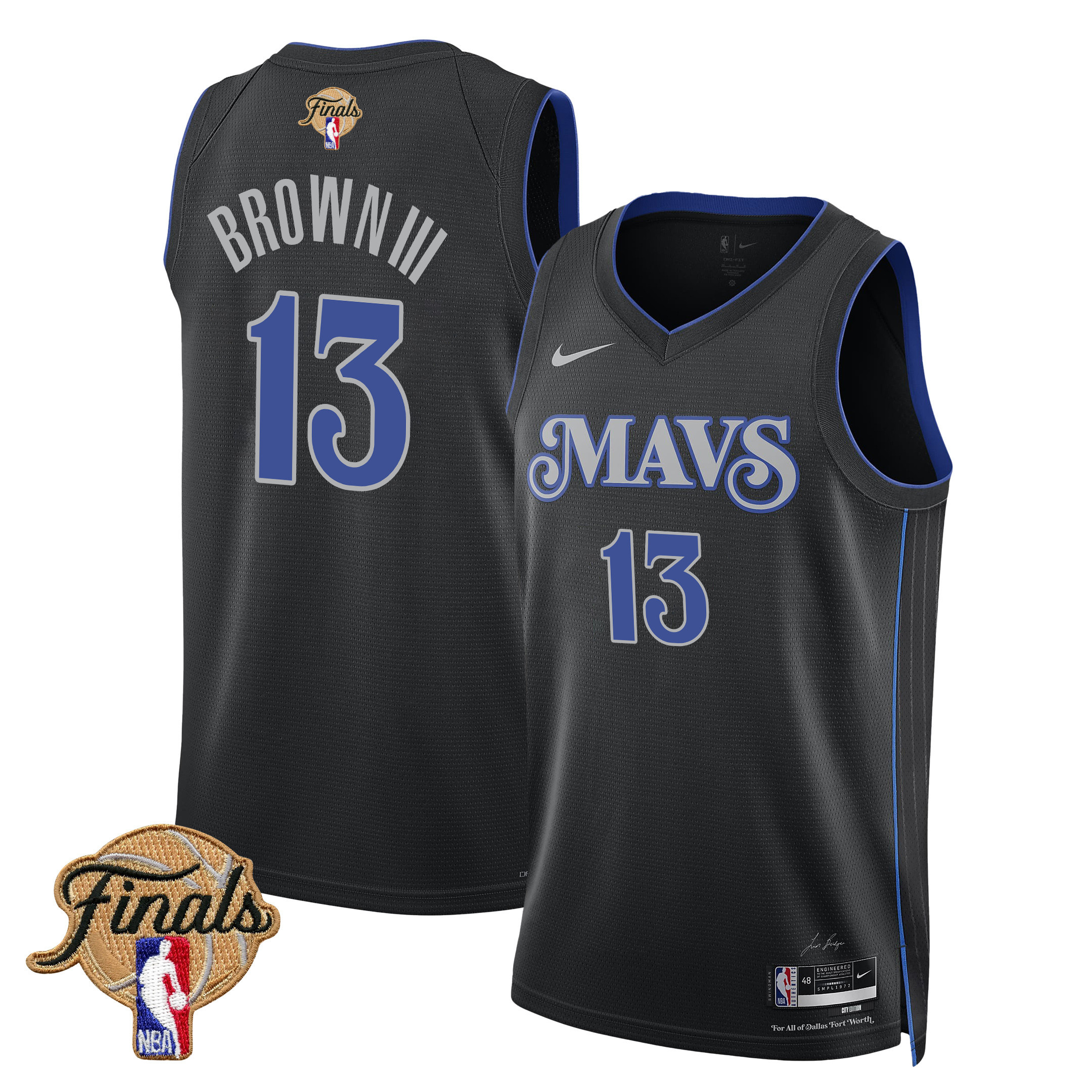 Greg Brown Iii 13 Dallas Mavericks 2024 Finals Patch Swingman Jersey - City Edition - Black
