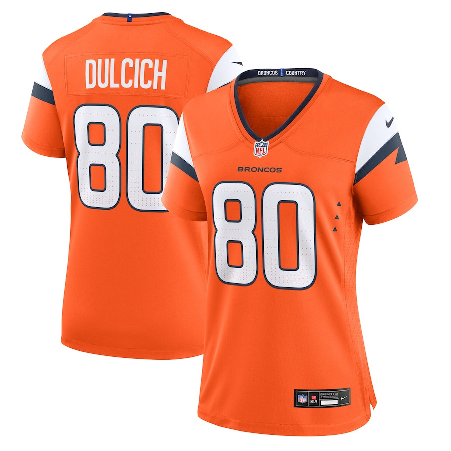 Greg Dulcich 80 Denver Broncos Women's Team Game Jersey - Orange Js4635