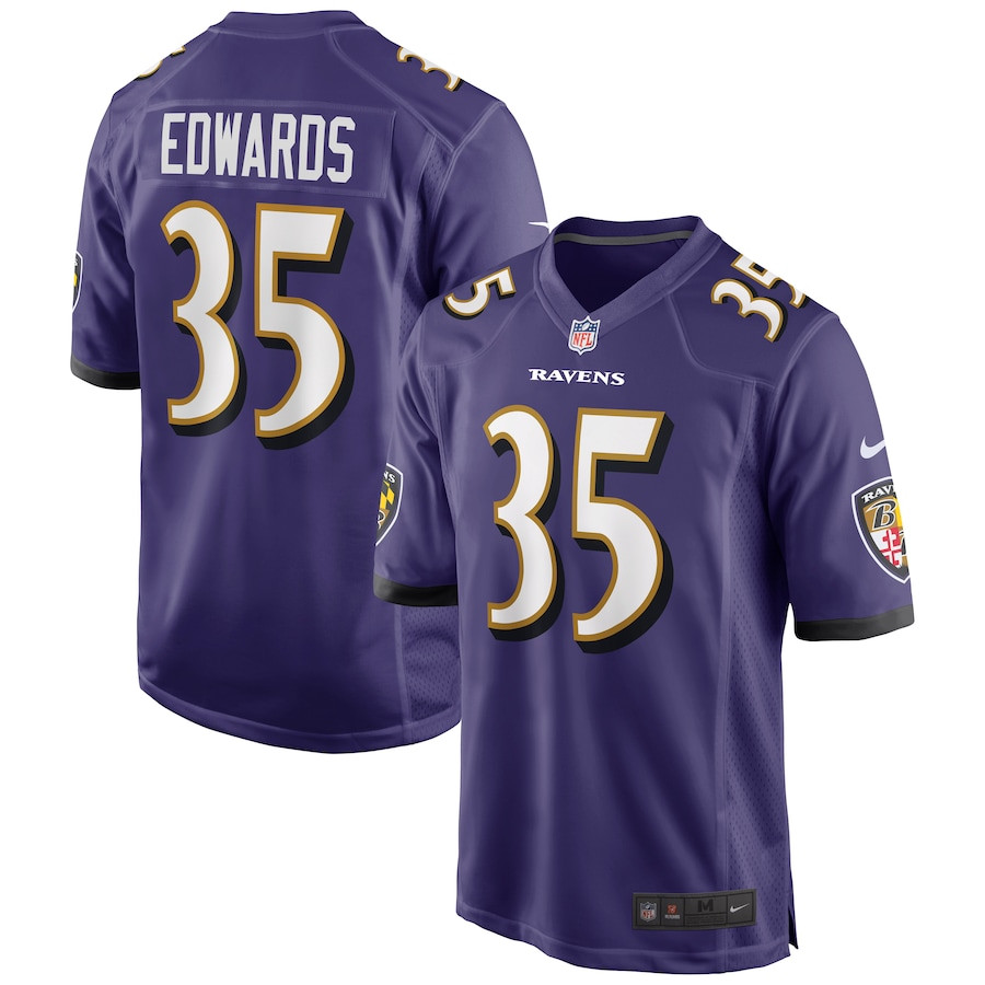 Gus Edwards 35 Baltimore Ravens Men Game Jersey - Purple Js8180