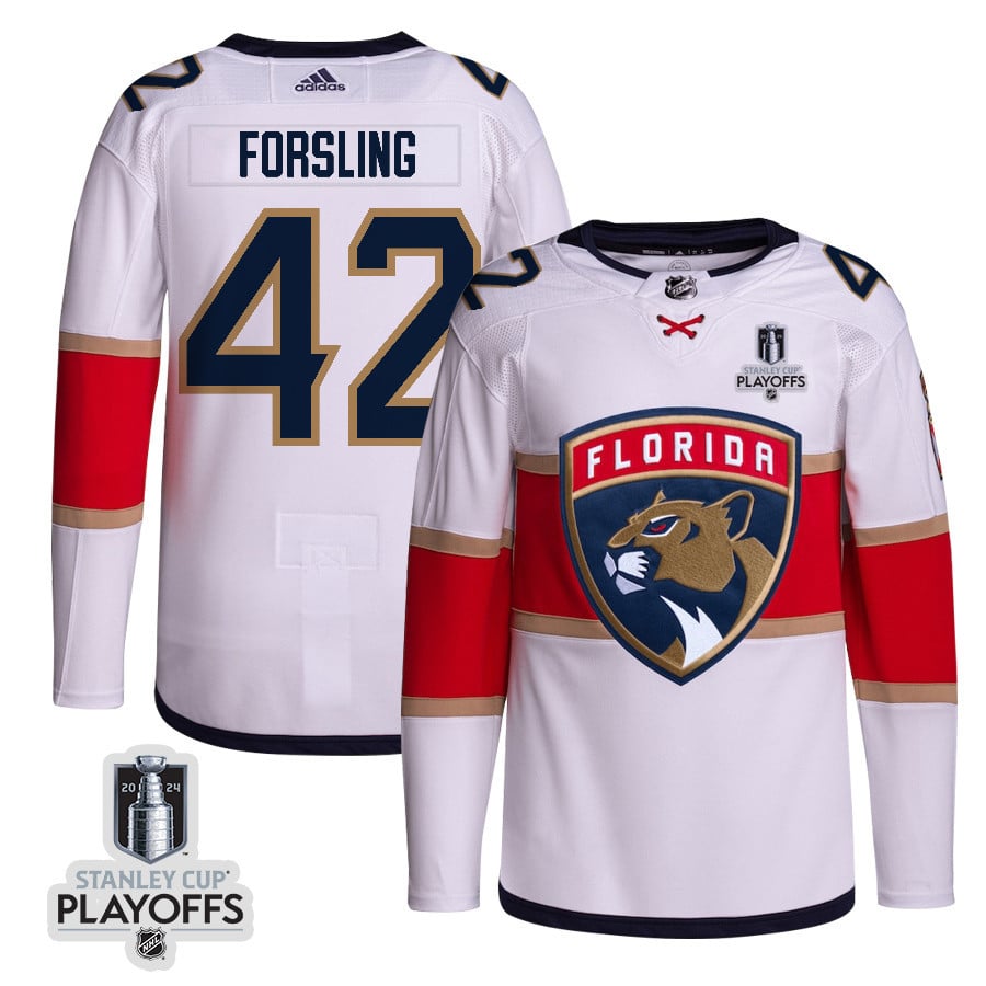 Gustav Forsling 42 Florida Panthers 2024 Nhl Playoffs Patch Away Jersey Customized - Men, White