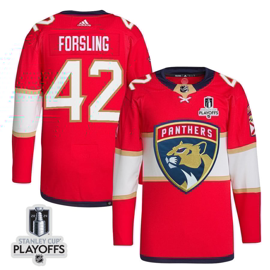Gustav Forsling 42 Florida Panthers 2024 Nhl Playoffs Patch Home Jersey - Men, Red