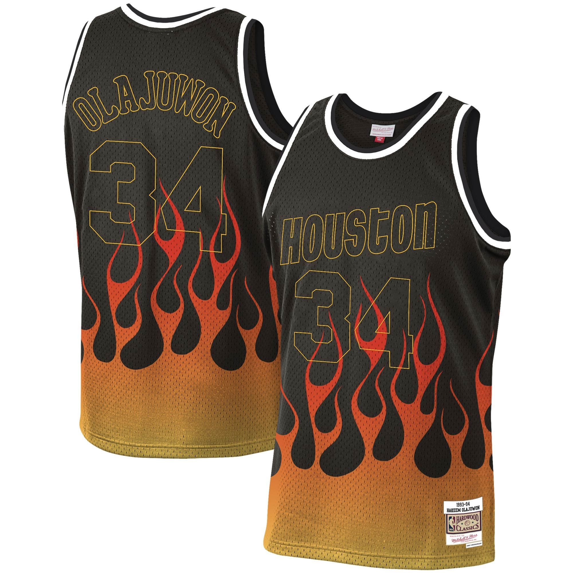 Hakeem Olajuwon Houston Rockets Mitchell & Ness 1993-94 Hardwood Classics Flames Swingman Jersey ??black