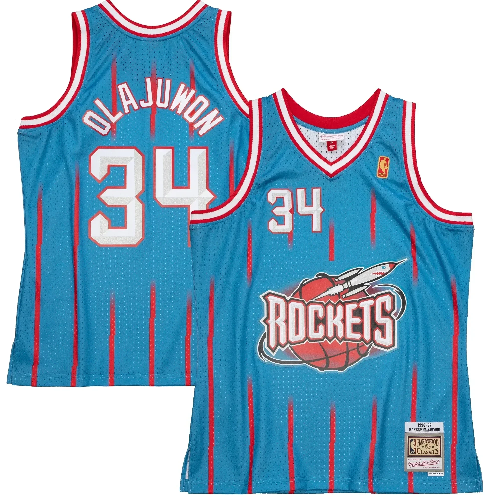 Hakeem Olajuwon Houston Rockets Mitchell & Ness 1996-97 Hardwood Classics Reload 2.0 Swingman Jersey - Light Blue