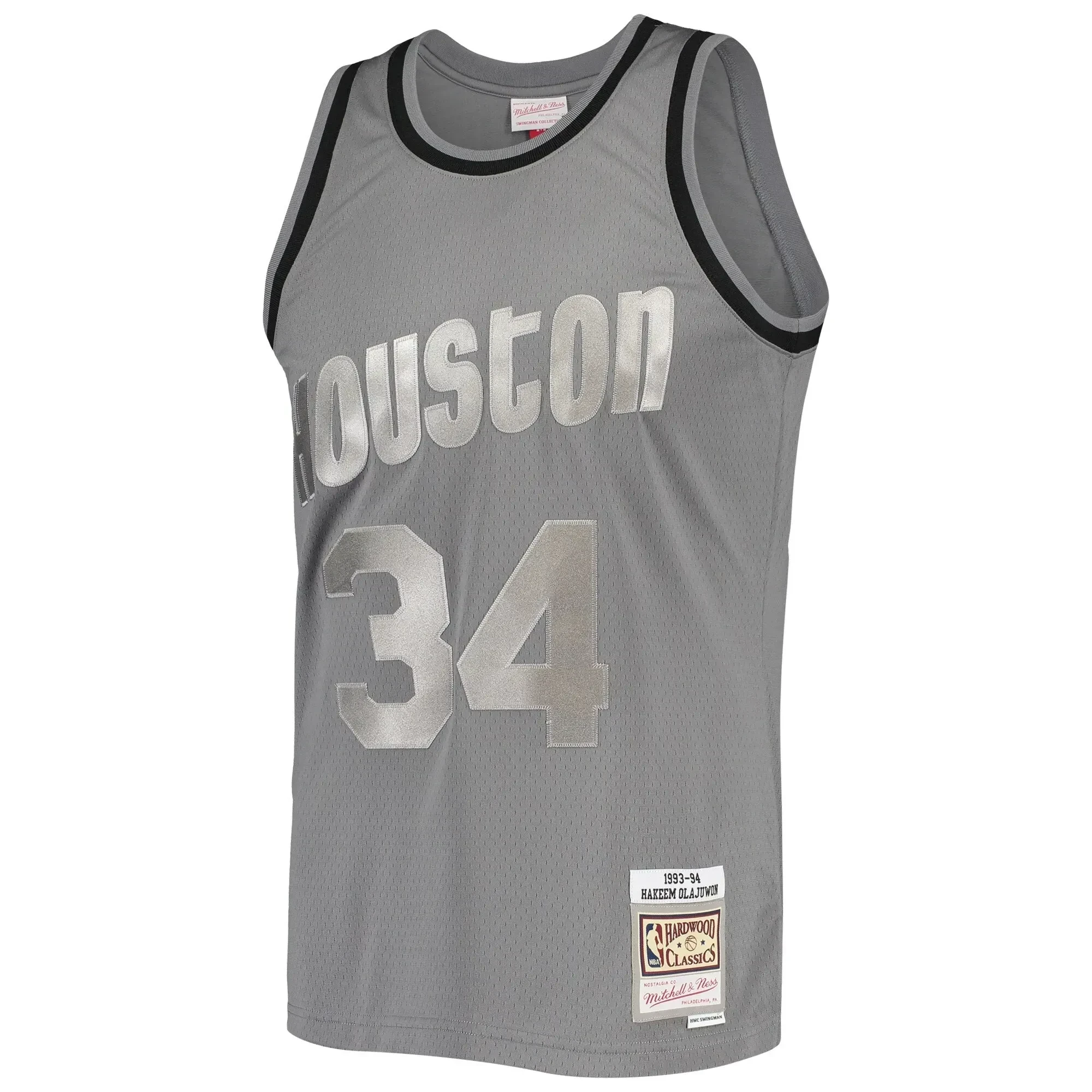 Hakeem Olajuwon Houston Rockets Mitchell & Ness Hardwood Classics Retired Player 1993/94 Metal Works Swingman Jersey ??charcoal