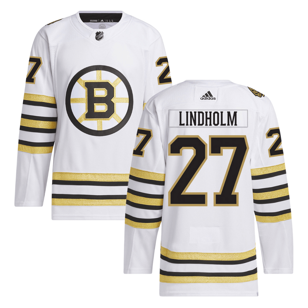 Hampus Lindholm 27 Boston Bruins 100th Anniversary Primegreen Away Men Jersey - White