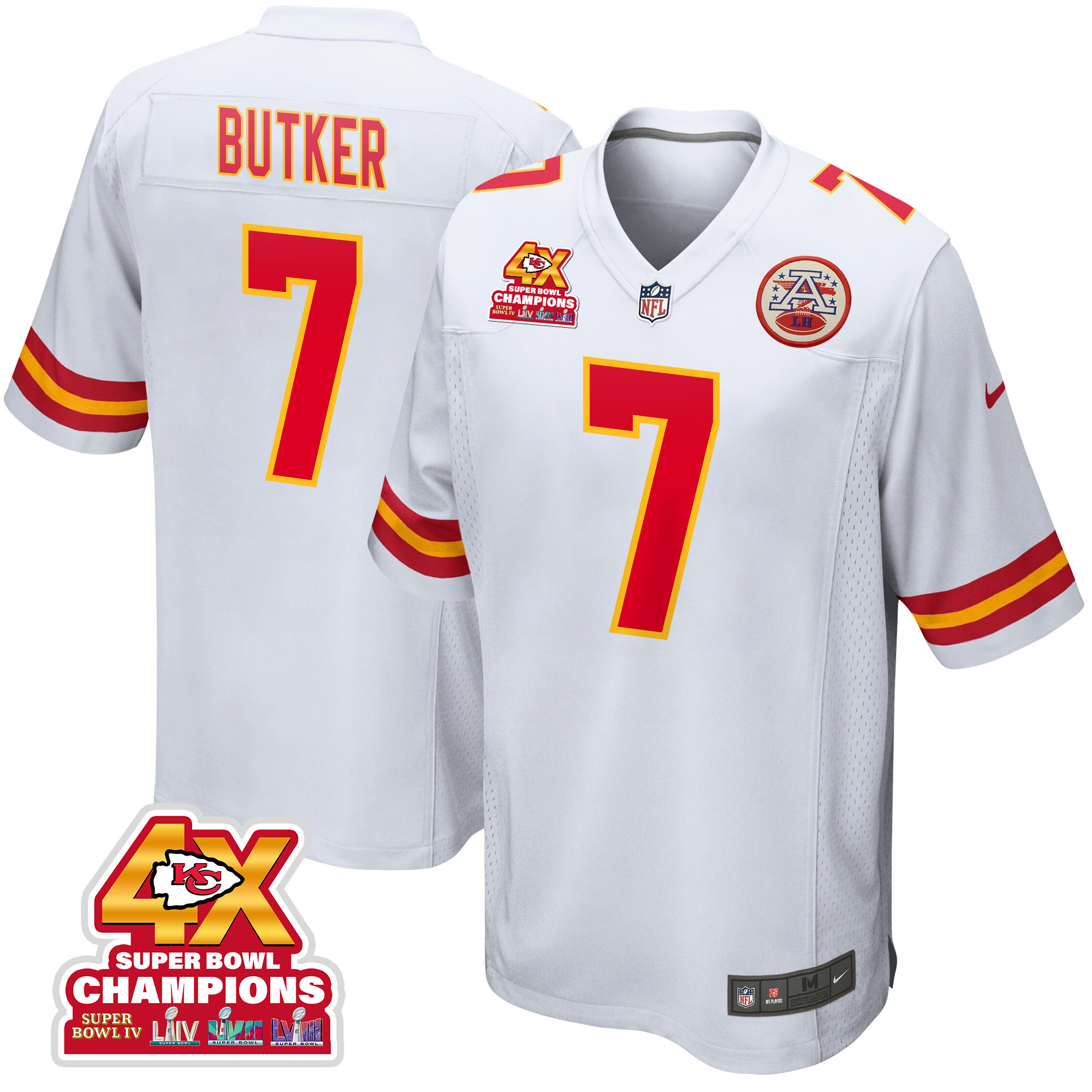 Harrison Butker 7 Kansas City Chiefs Super Bowl Lviii Champions 4x Game Men Jersey - White Js2195