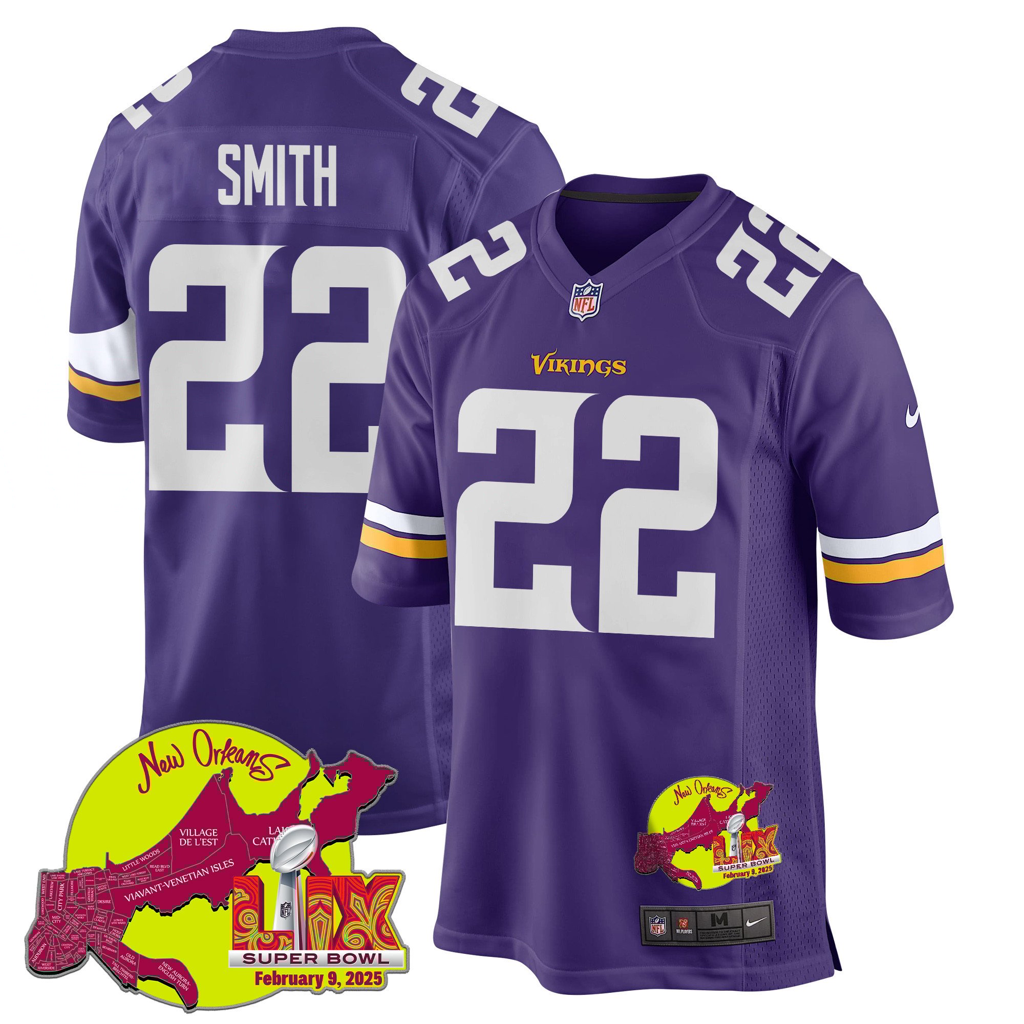 Harrison Smith 22 Minnesota Vikings Super Bowl Lix New Orleans Patch Game Men Jersey - Purple Js6493