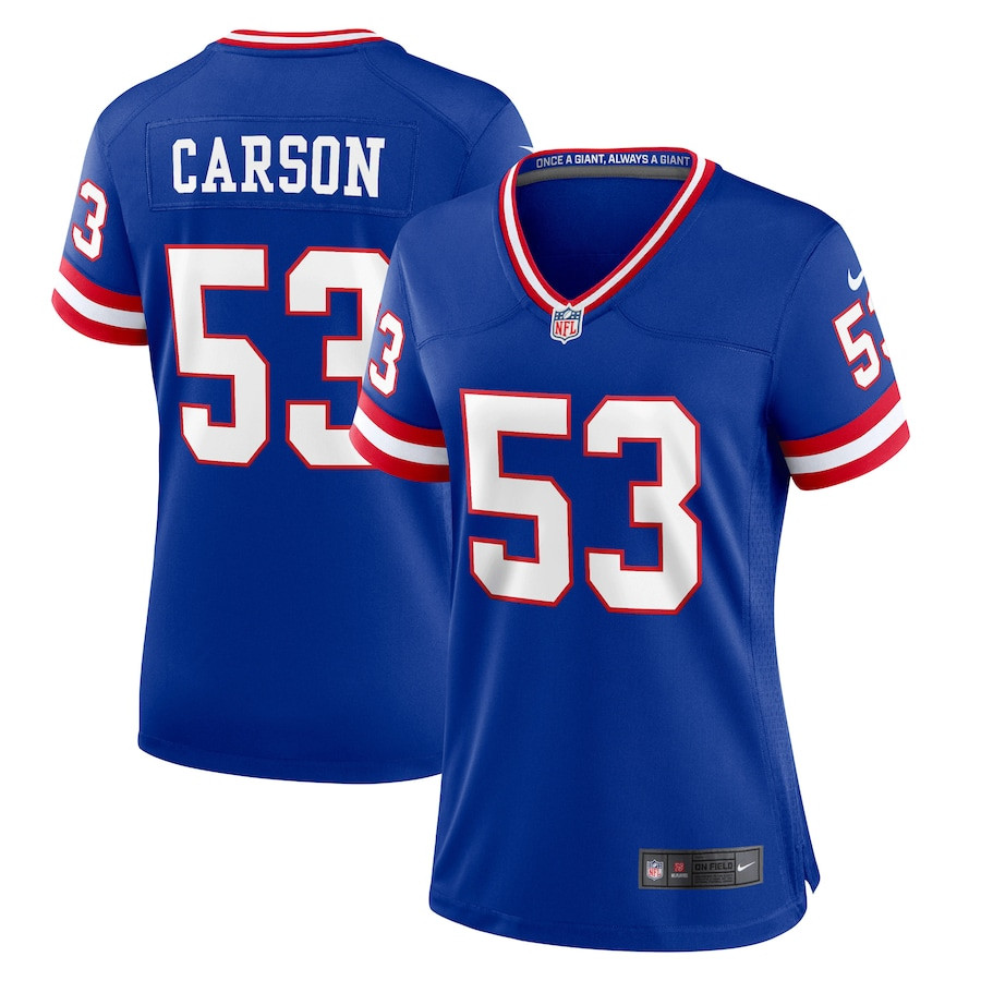 Harry Carson 53 New York Giants Women Classic Retired Game Jersey - Royal Js3677