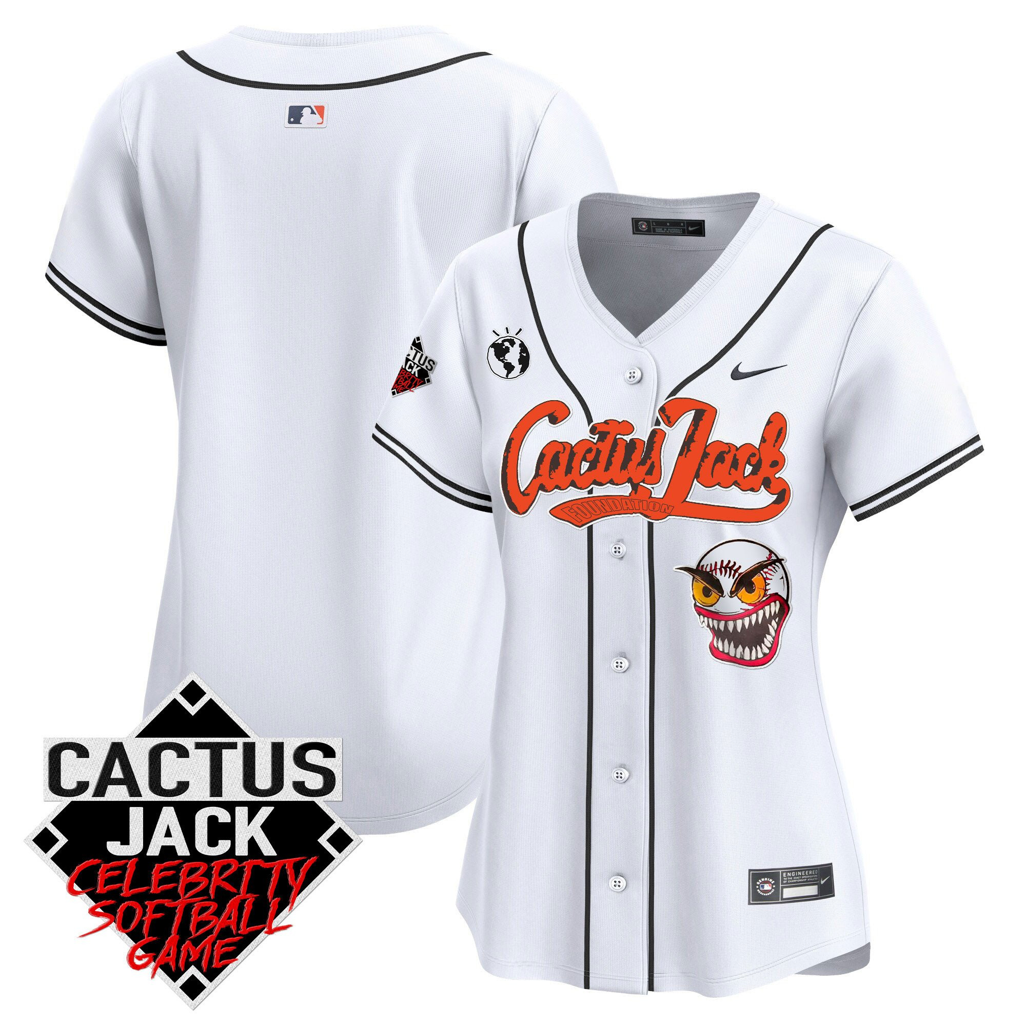 Houston Astros Cactus Jack Celebrity Softball Game Patch Women Jersey - White