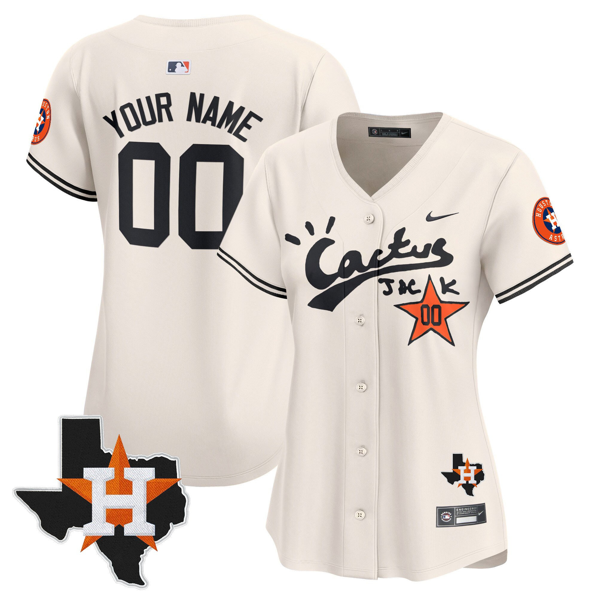 Houston Astros Cactus Jack Houston Patch Customized Limited Women Jersey