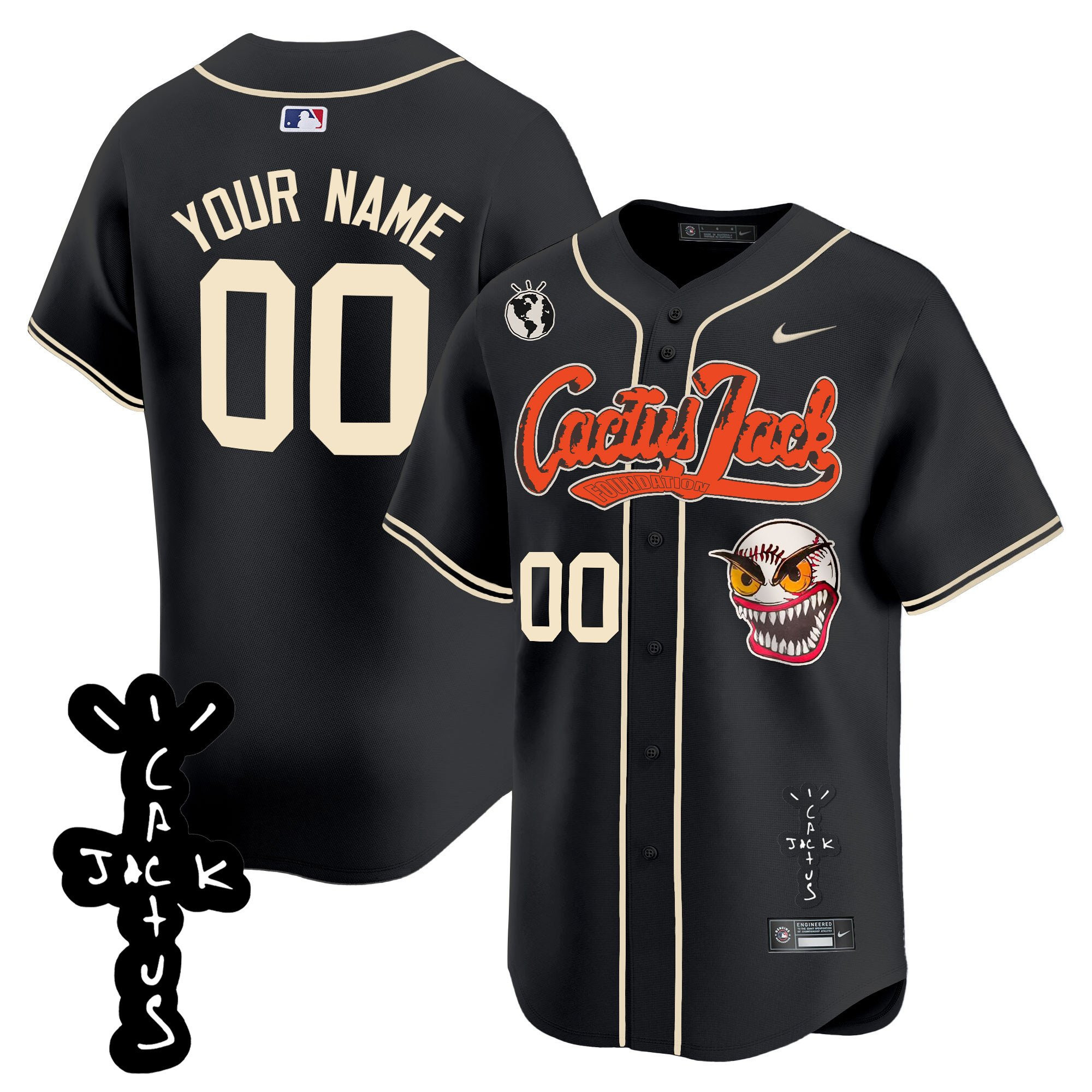 Houston Astros Cactus Jack Patch V2 Custom Men Jersey - Black