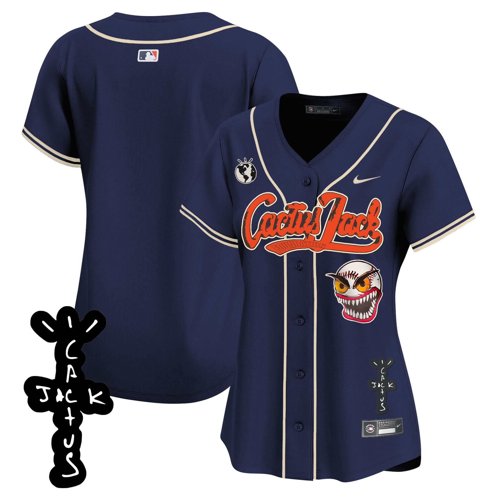 Houston Astros Cactus Jack Patch V2 Women Jersey - Navy