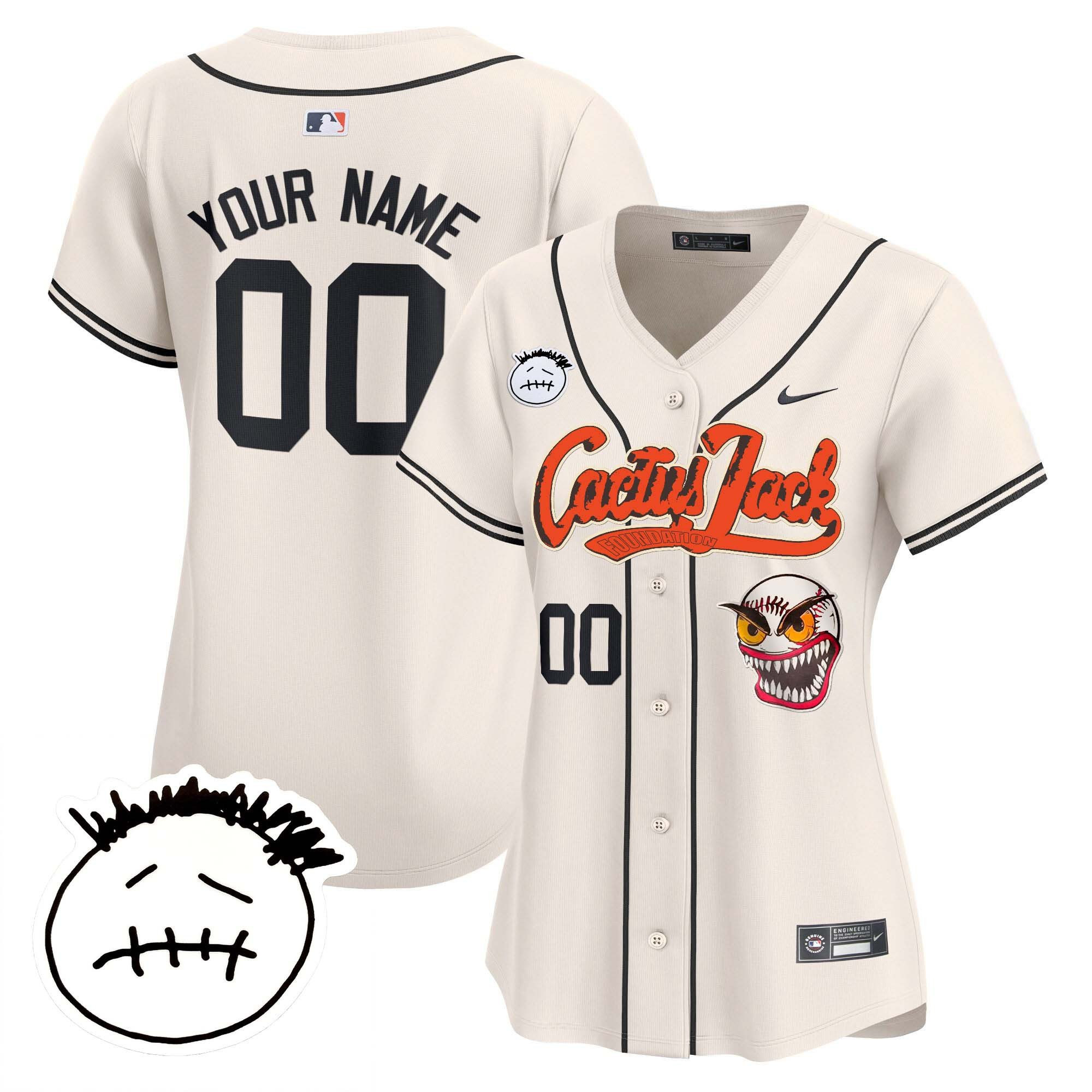 Houston Astros Cactus Jack Patch V3 Custom Women Jersey - Cream