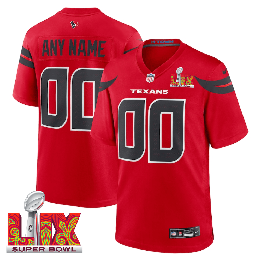 Houston Texans Super Bowl Lix Patch Alternate Game Men Custom Jersey - Red Js4042
