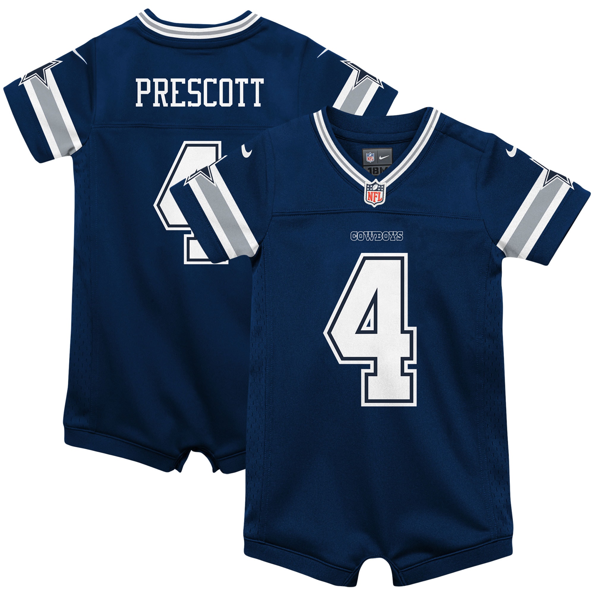 Infant Dallas Cowboys Dak Prescott Navy Game Jersey Romper Js6102