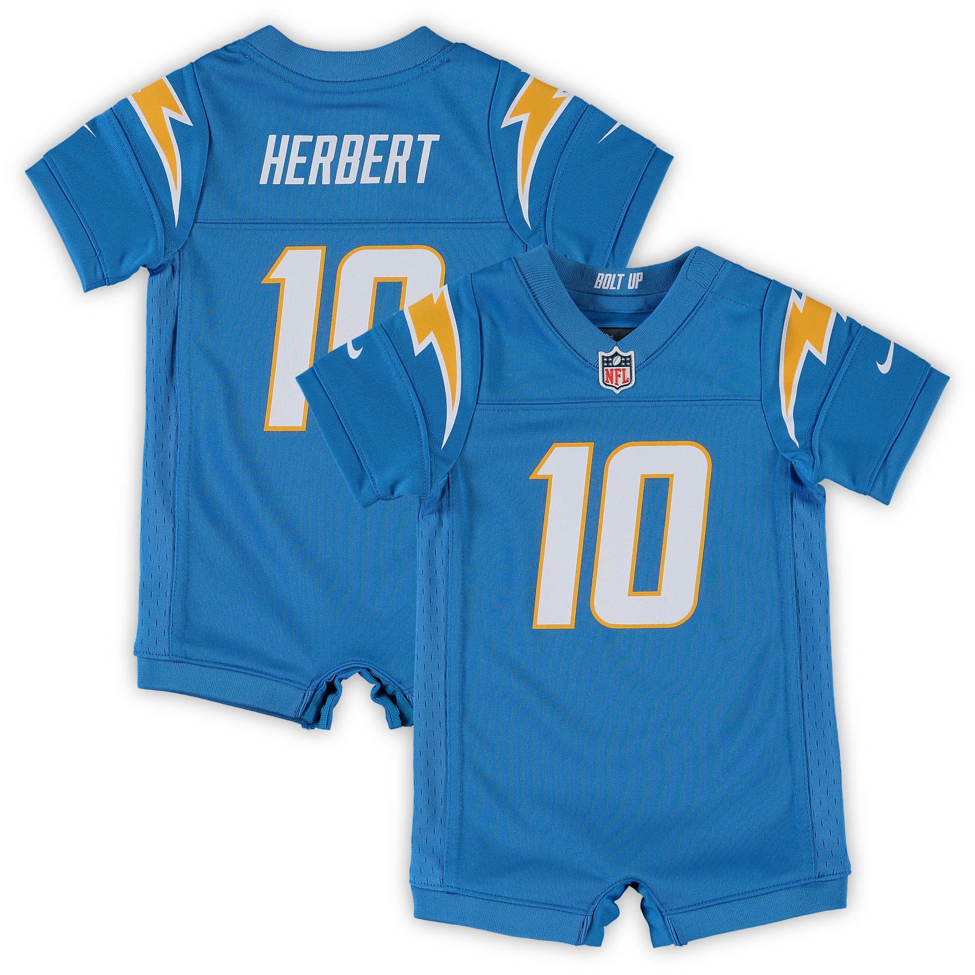 Infant Los Angeles Chargers Justin Herbert Powder Blue Game Romper Jersey Js7161
