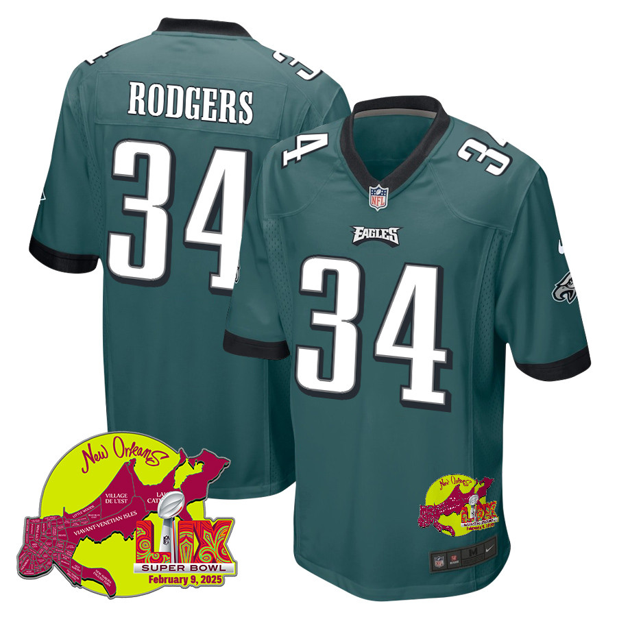Isaiah Rodgers 34 Philadelphia Eagles Super Bowl Lix New Orleans Patch Game Men Jersey - Midnight Green Js2779