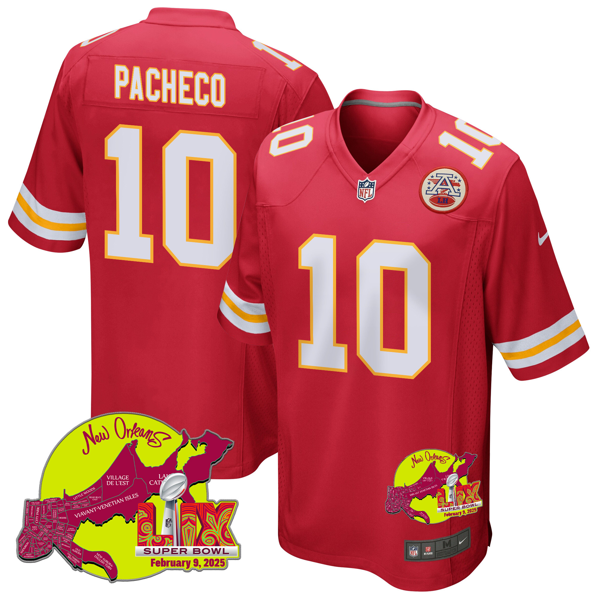 Isiah Pacheco 10 Kansas City Chiefs Super Bowl Lix New Orleans Patch Game Men Jersey - Red Js4905
