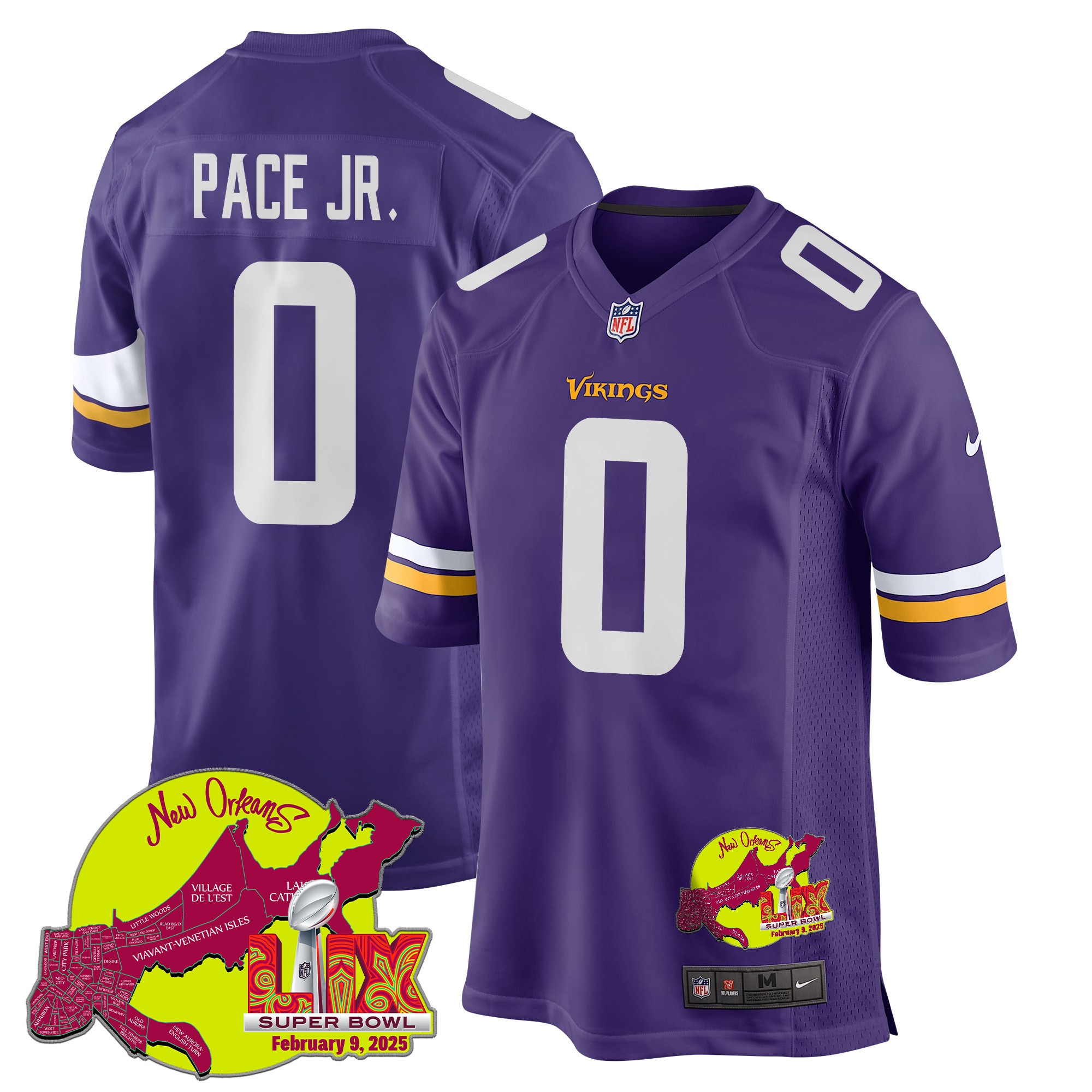 Ivan Pace Jr. 0 Minnesota Vikings Super Bowl Lix New Orleans Patch Game Men Jersey - Purple Js9550