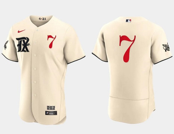 Ivan Rodriguez 7 Texas Rangers 2023 City Connect Flex Base Elite Jersey - Cream