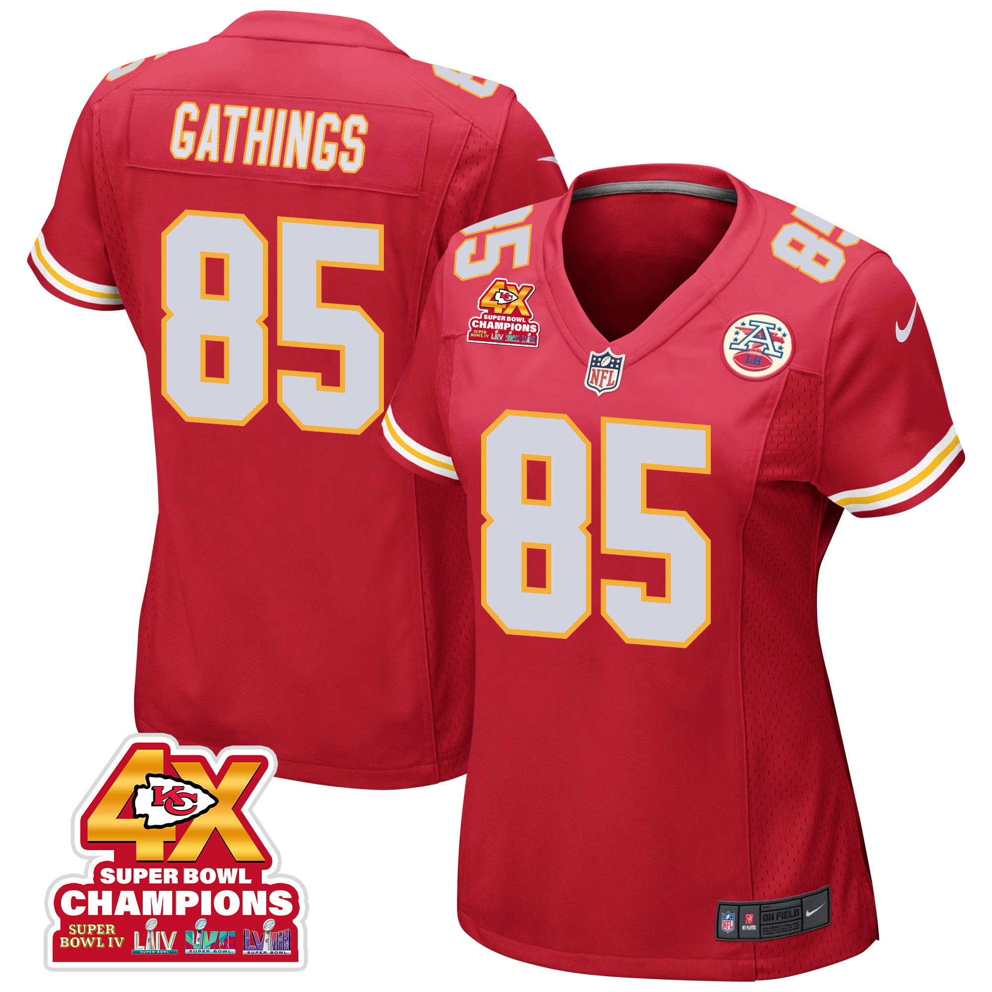 Izaiah Gathings 85 Kansas City Chiefs Super Bowl Lviii Champions 4x Game Women Jersey - Red Js1760