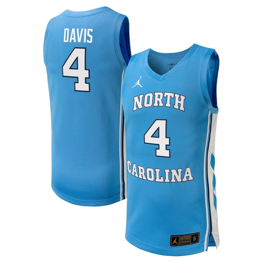 J Davis 4 North Carolina Tar Heels Basketball Jersey - Carolina Blue