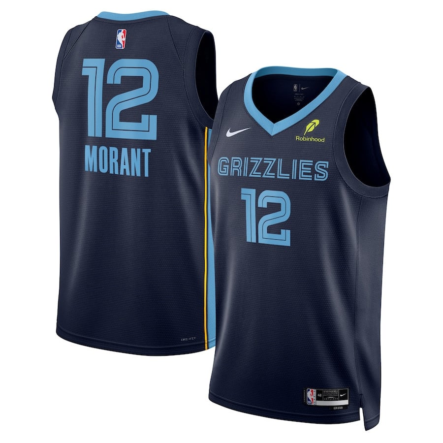 Ja Morant 12 Memphis Grizzlies Unisex Swingman Badge Player Jersey - Icon Edition - Navy
