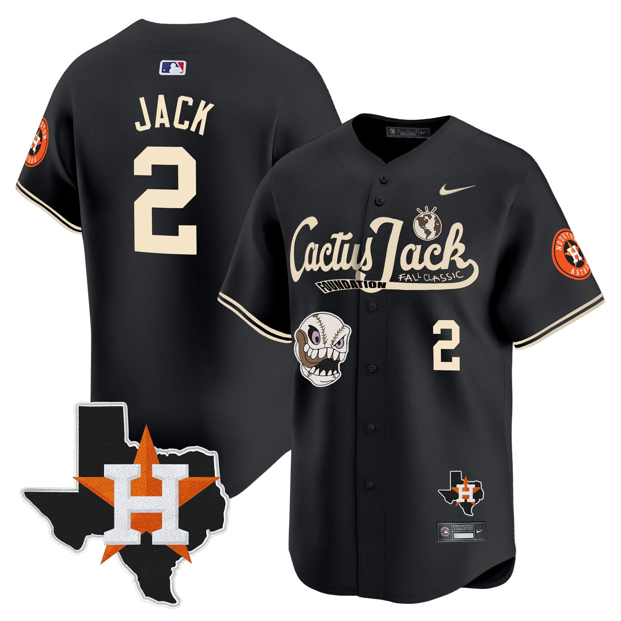 Jack 2 Houston Astros Cactus Jack Foundation Fall Classic Black Limited Jersey - Men