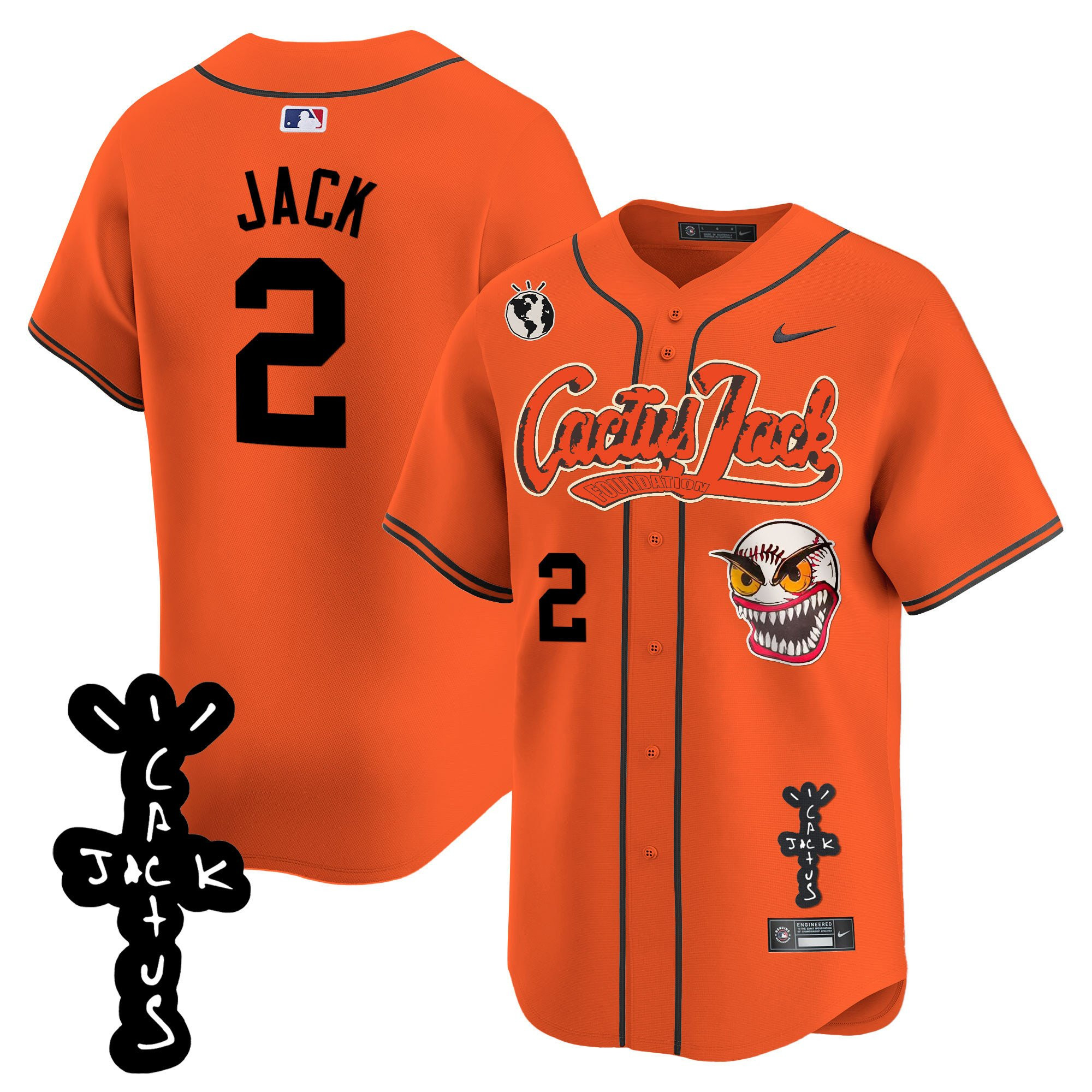 Jack 2 Houston Astros Cactus Jack Patch V2 Men Jersey - Orange