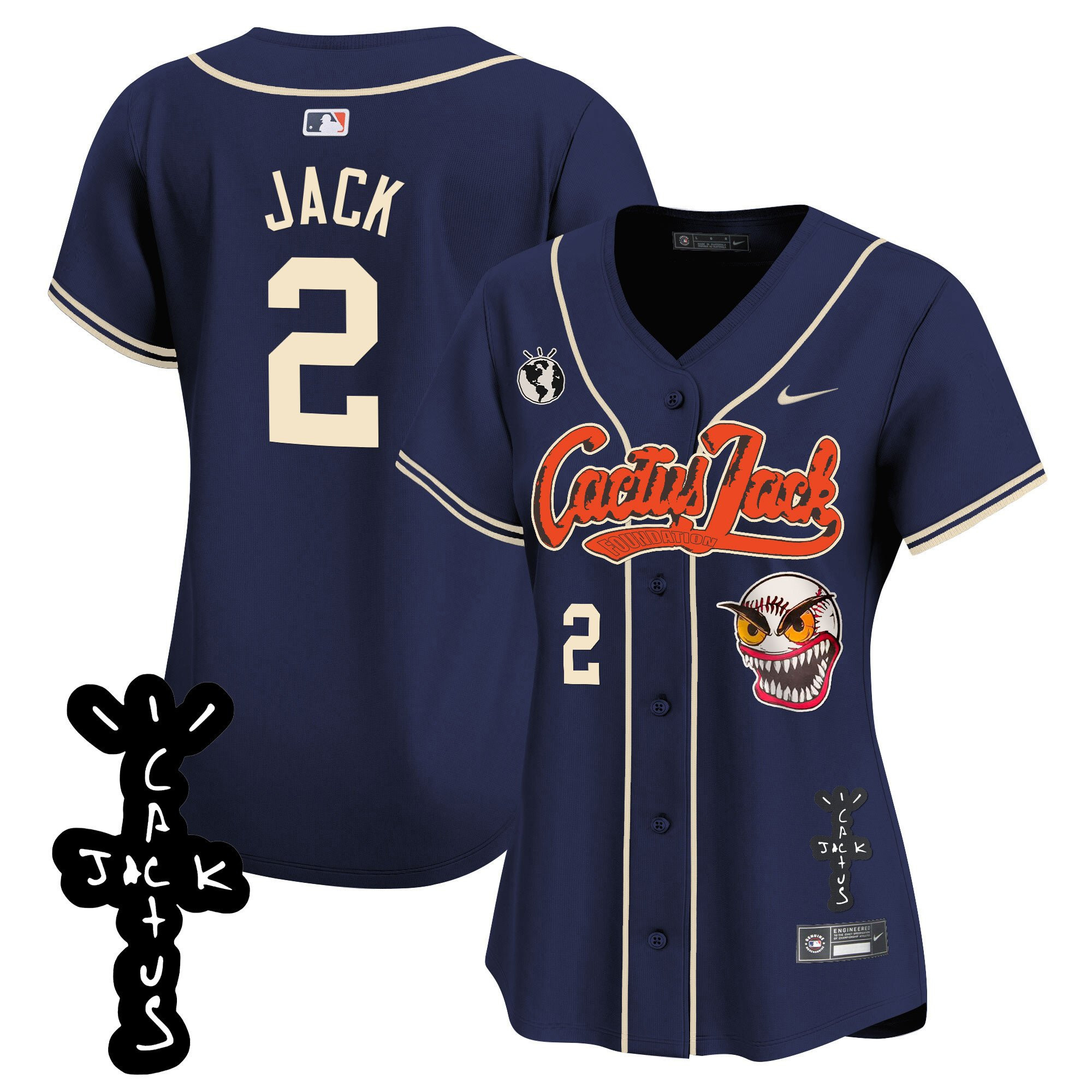Jack 2 Houston Astros Cactus Jack Patch V2 Women Jersey - Navy