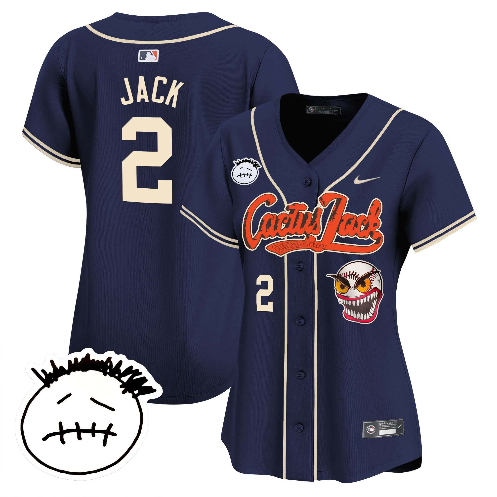 Jack 2 Houston Astros Cactus Jack Patch V3 Women Jersey - Navy