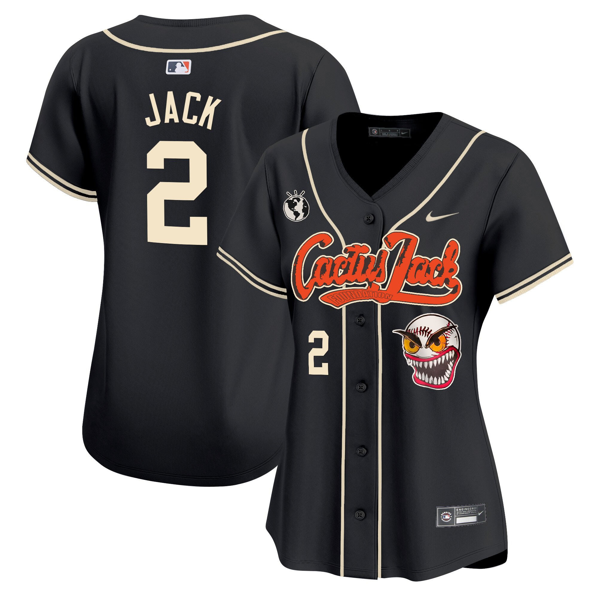 Jack 2 Houston Astros Cactus Jack Patch Women Jersey - Black