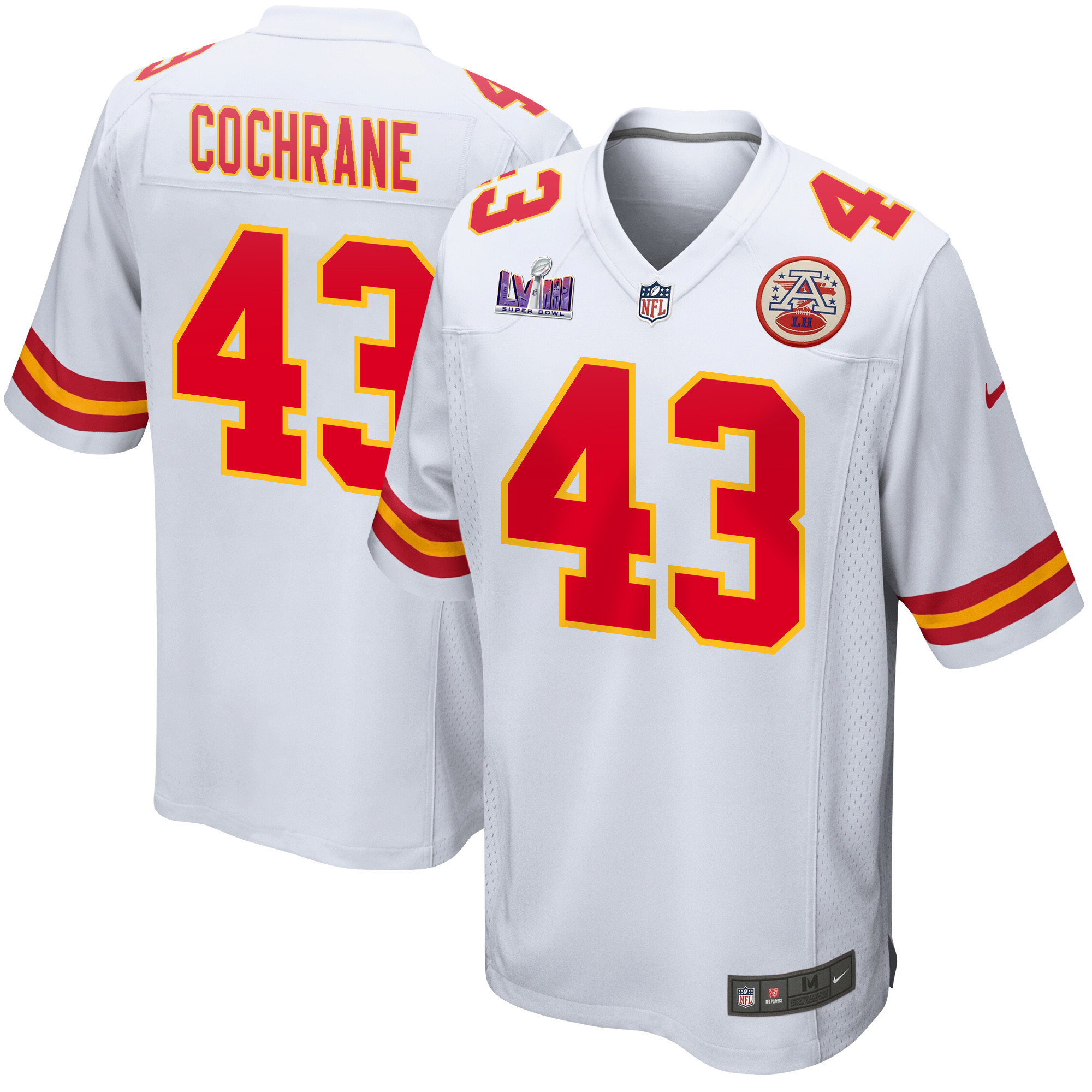Jack Cochrane 43 Kansas City Chiefs Super Bowl Lviii Patch Game Men Jersey - White Js6233