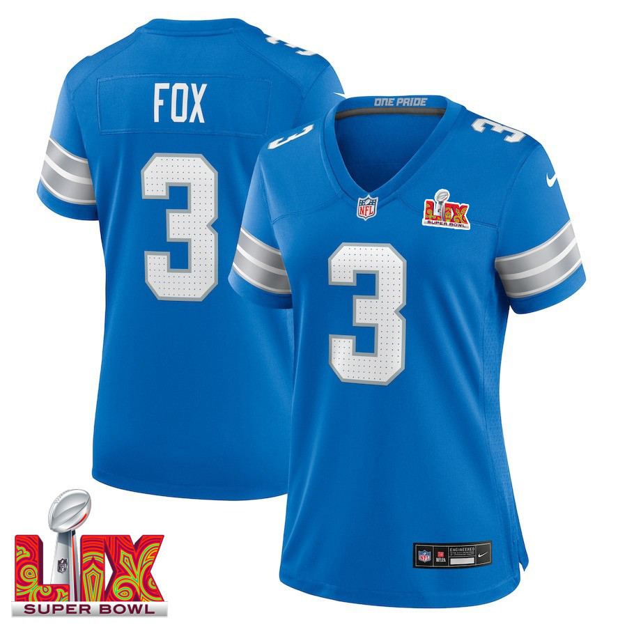 Jack Fox #3 Detroit Lions Super Bowl Lix Women's Jersey - Blue Js8623