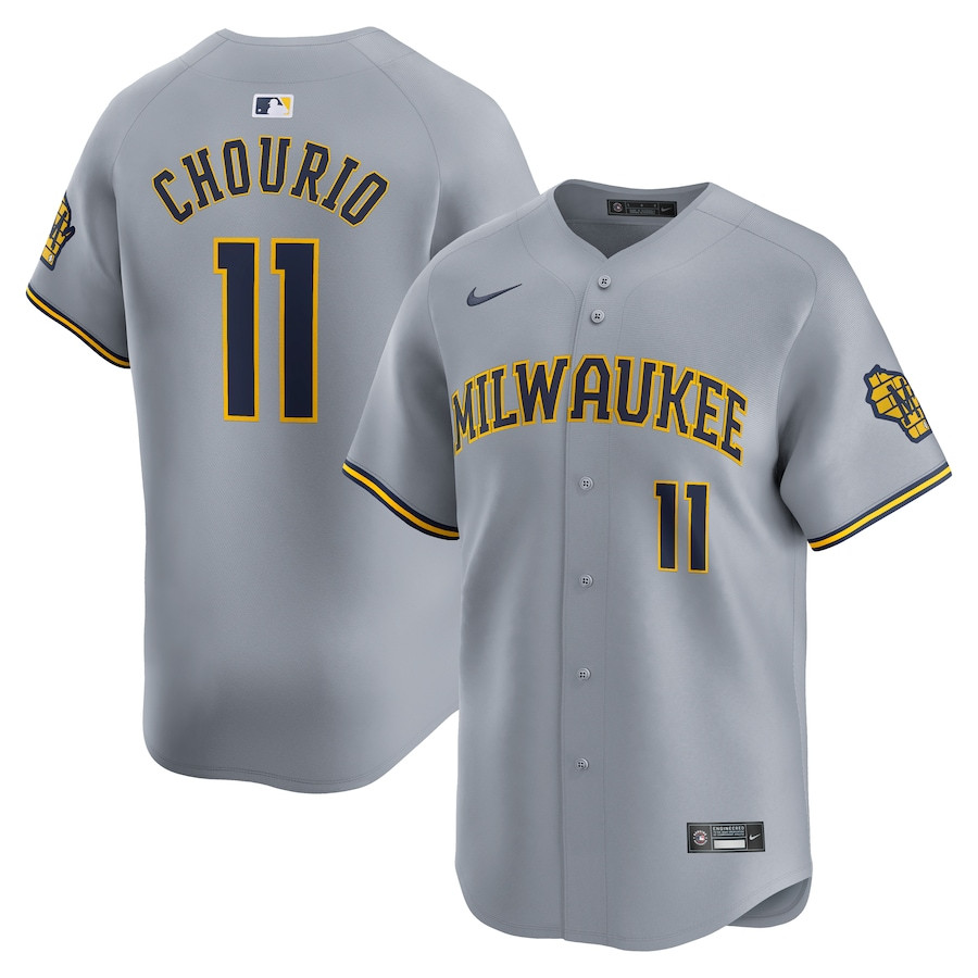 Jackson Chourio 11 Milwaukee Brewers Away Limited Men Jersey - Gray