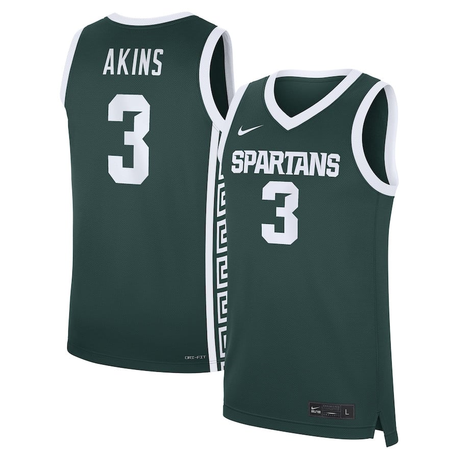 Jaden Akins 3 Michigan State Spartans Basketball Jersey - Green
