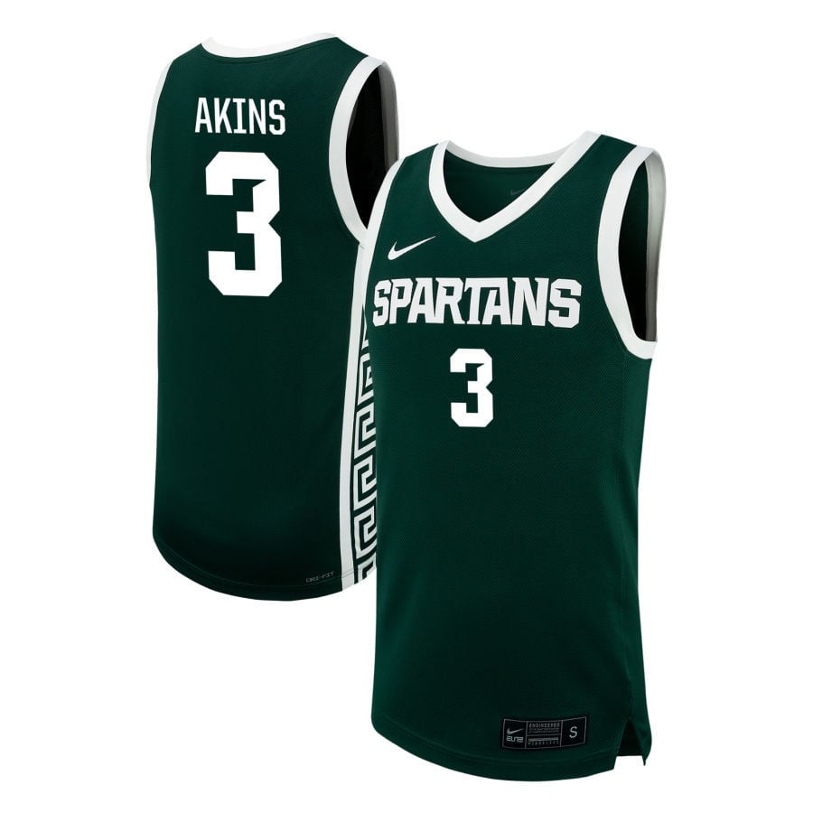 Jaden Akins 3 Michigan State Spartans Nil Men's Basketball Jersey - Green