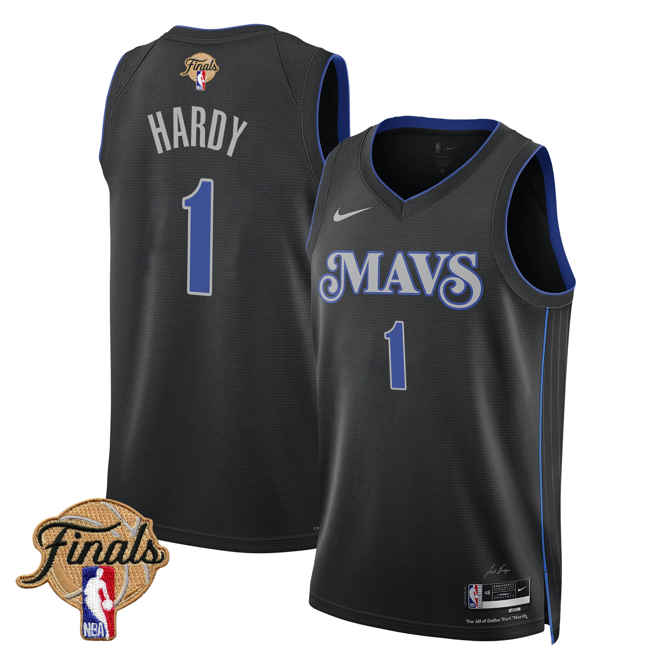 Jaden Hardy 1 Dallas Mavericks 2024 Finals Patch Swingman Jersey - City Edition - Black