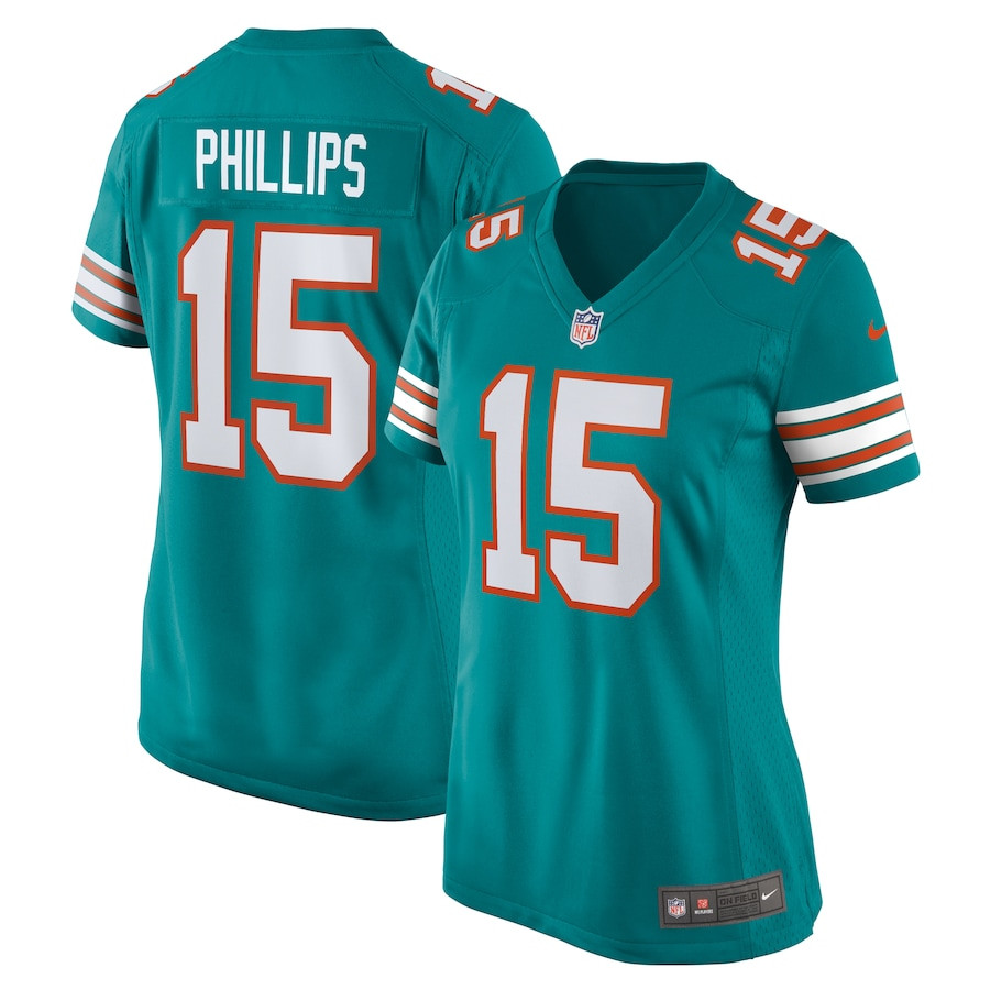 Jaelan Phillips 15 Miami Dolphins Women Alternate Game Jersey - Aqua Js9939