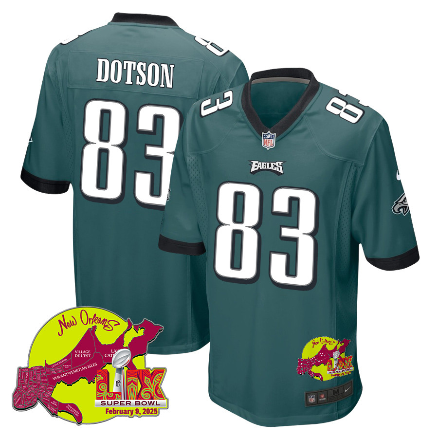 Jahan Dotson 83 Philadelphia Eagles Super Bowl Lix New Orleans Patch Game Men Jersey - Midnight Green Js2384