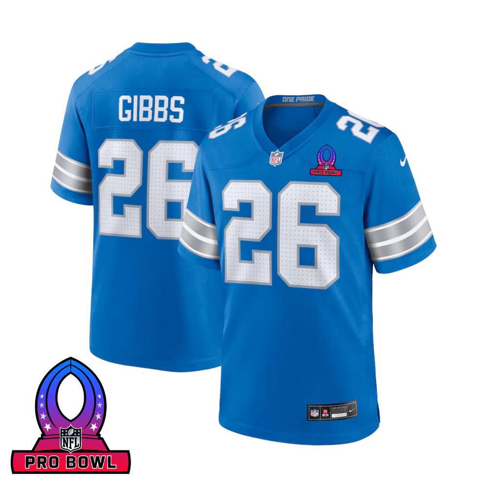 Jahmyr Gibbs 26 Detroit Lions 2025 Pro Bowl Patch Game Men Jersey - Blue Js1302