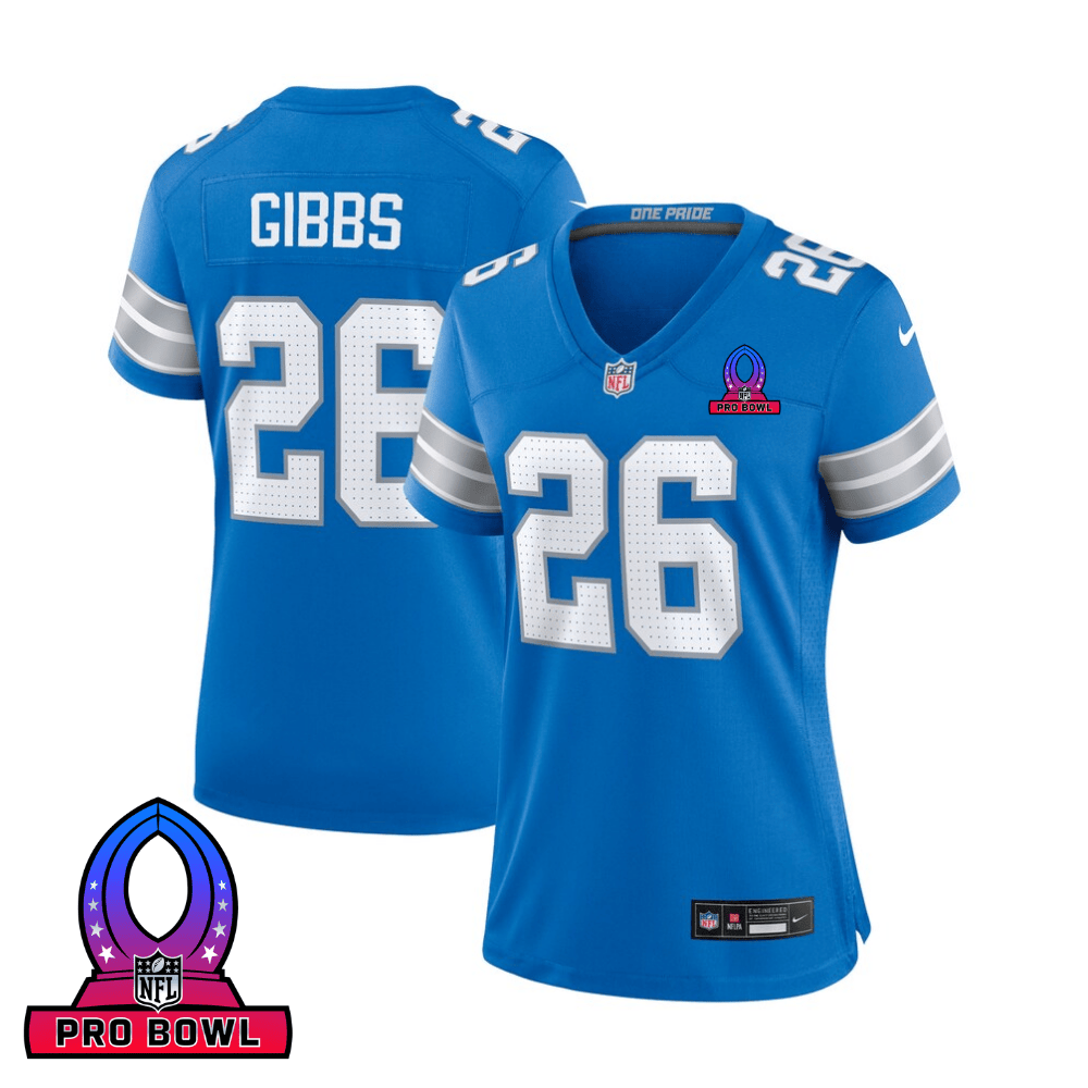 Jahmyr Gibbs 26 Detroit Lions 2025 Pro Bowl Patch Women Game Jersey - Blue Js9101