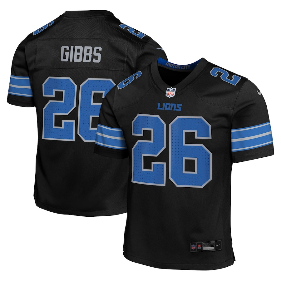 Jahmyr Gibbs 26 Detroit Lions Alternate Player Game Youth Jersey - Black Js9331