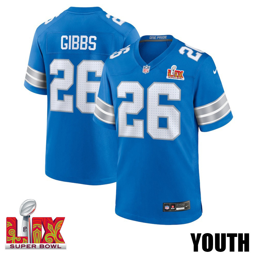 Jahmyr Gibbs #26 Detroit Lions Super Bowl Lix Youth Jersey - Blue Js8606