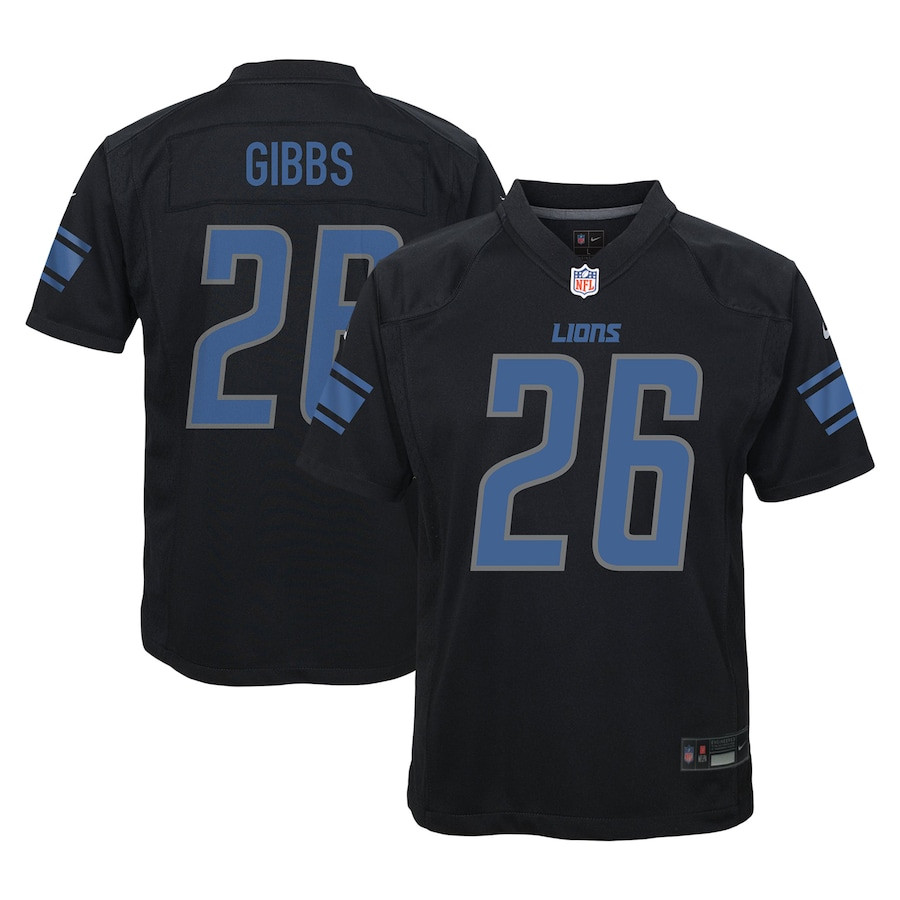 Jahmyr Gibbs 26 Detroit Lions Youth Fashion Game Jersey - Black Js3944
