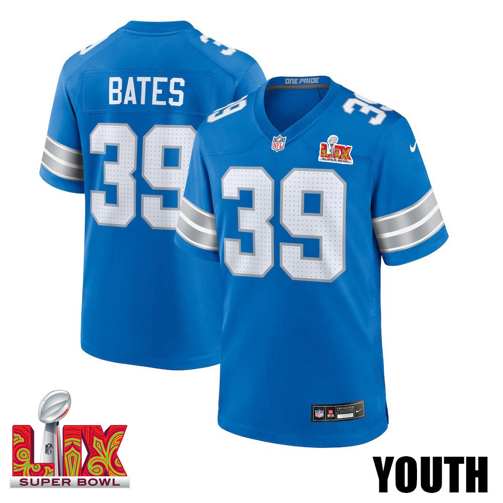 Jake Bates #39 Detroit Lions Super Bowl Lix Youth Jersey - Blue Js4457