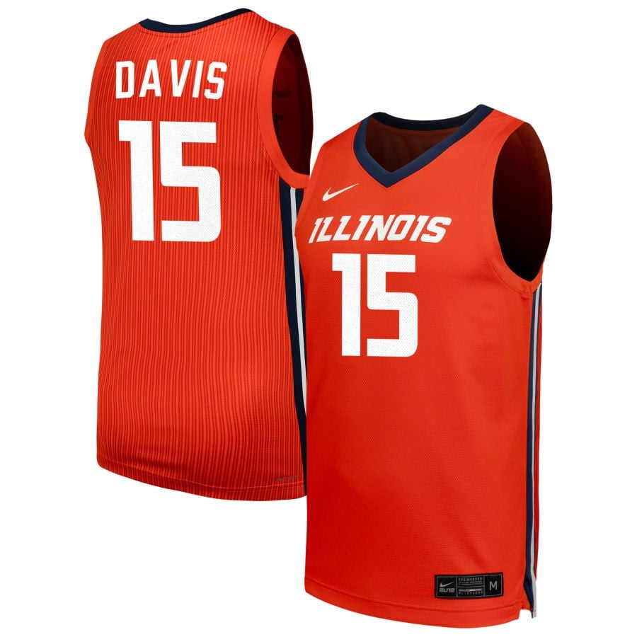 Jake Davis 15 Illinois Fighting Illini Unisex Nil Men's Basketball Jersey - Orange