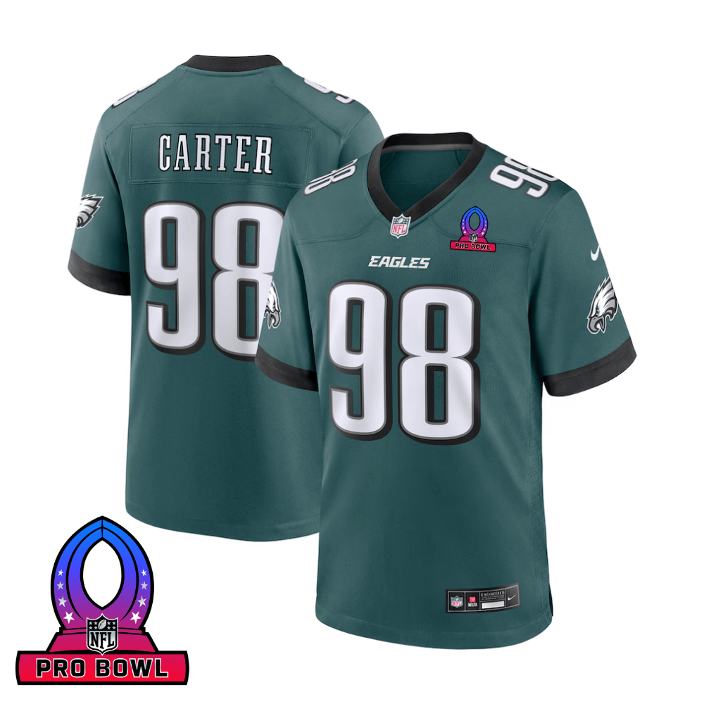Jalen Carter 98 Philadelphia Eagles 2025 Pro Bowl Patch Game Men Jersey - Midnight Green Js5481